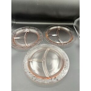 Macbeth Evans Dogwood Apple Blossom Pink Depression Glass Grill Plates 10-1/2"